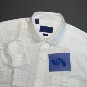 NEW David Donahue Dress Shirt 15.5 32/33 Medium Fusion White Chambray 2 Pockets
